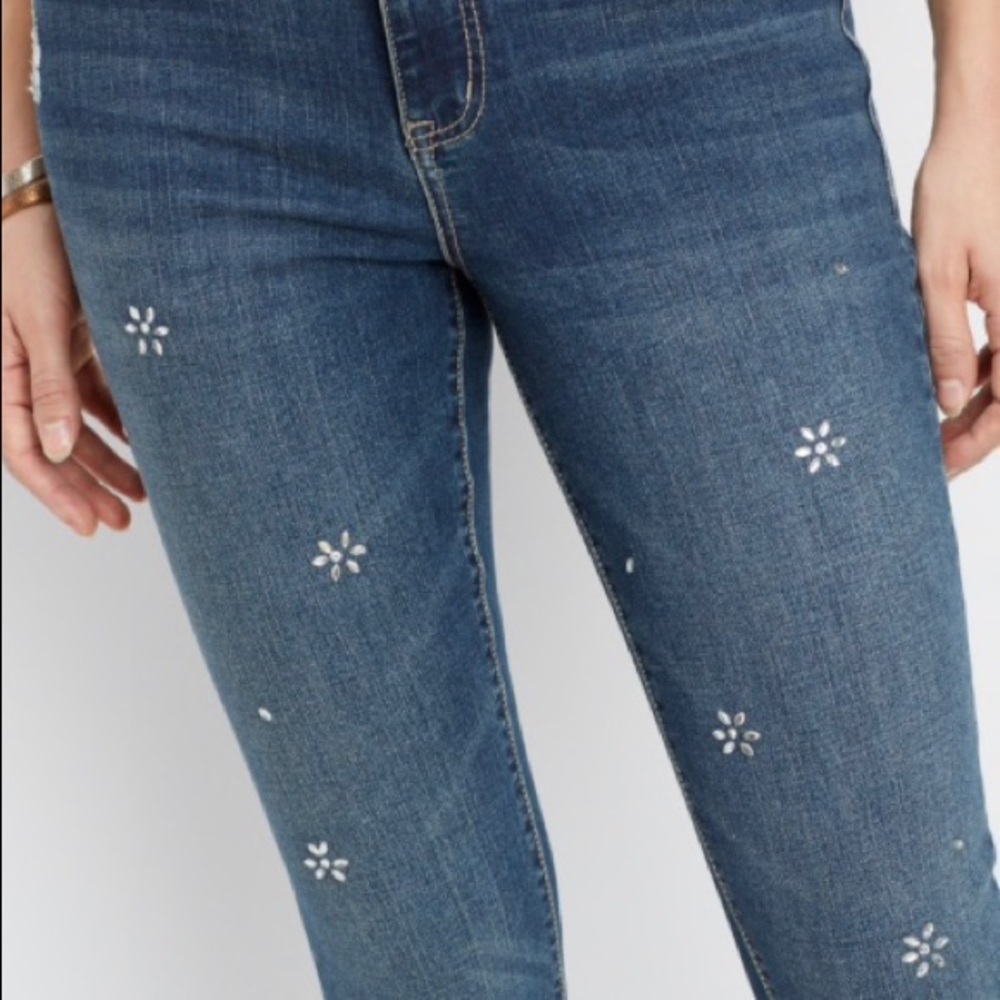 High Rise Embellished Floral Stone Jeggings